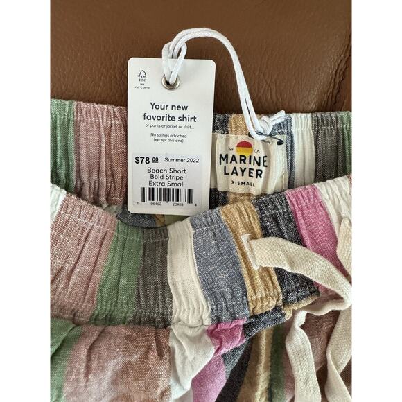 NWT Marine Layer Bold Stripe Hemp Tencel Pull On Beach Shorts Size XS - Picture 5 of 6